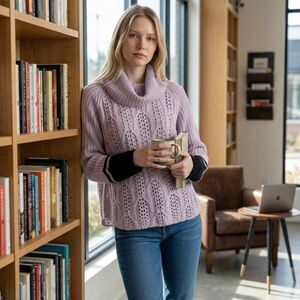 Modcloth Womens S Open Cable Chunky Knit Cowl Sweater Purple Blue Acrylic LS